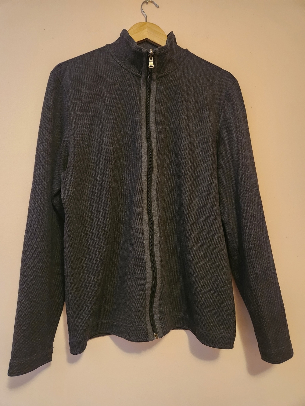 Hugo Boss Men's Charcoal Gray Full Zip Knit Sweater Mock Neck Eibbed Cuffs Sz L